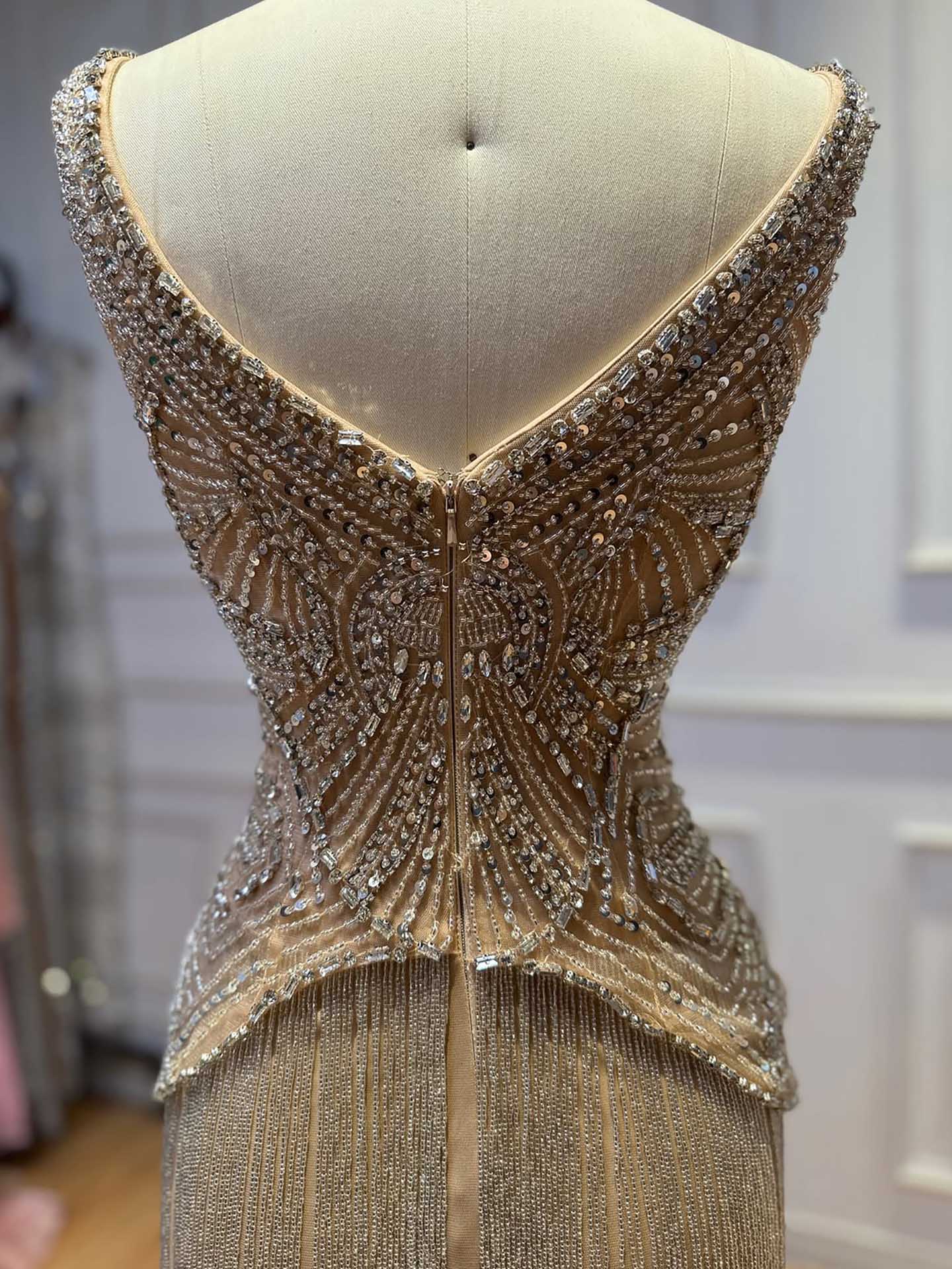 Luxury Silver Nude Sweetheart Wide Straps Tassel Evening Dress LA73938