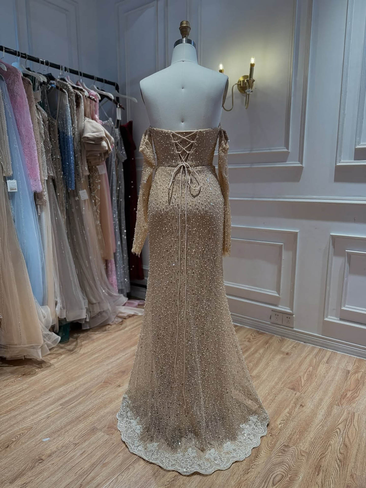 Luxury Nude Beaded Mermaid Evening Dress with Cape LA73940