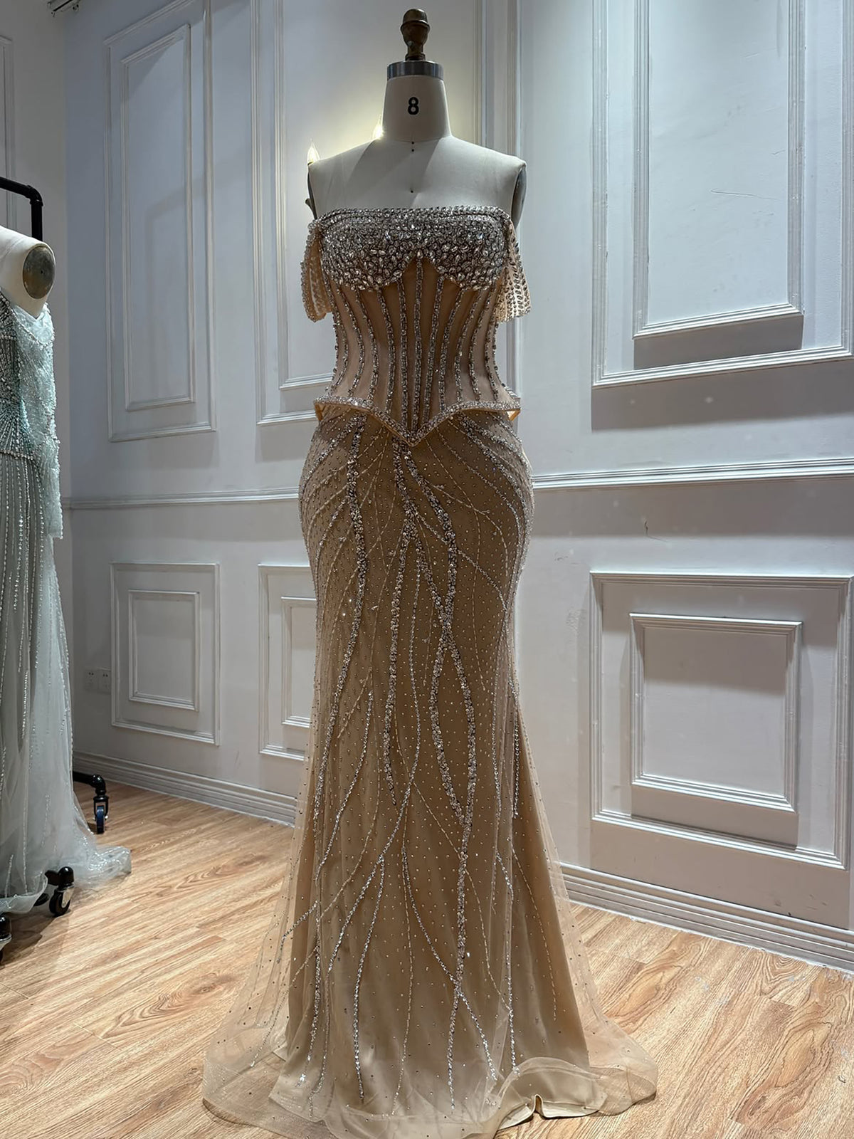 Luxury Nude Crystal Beaded Corset Mermaid Evening Dress LA73954