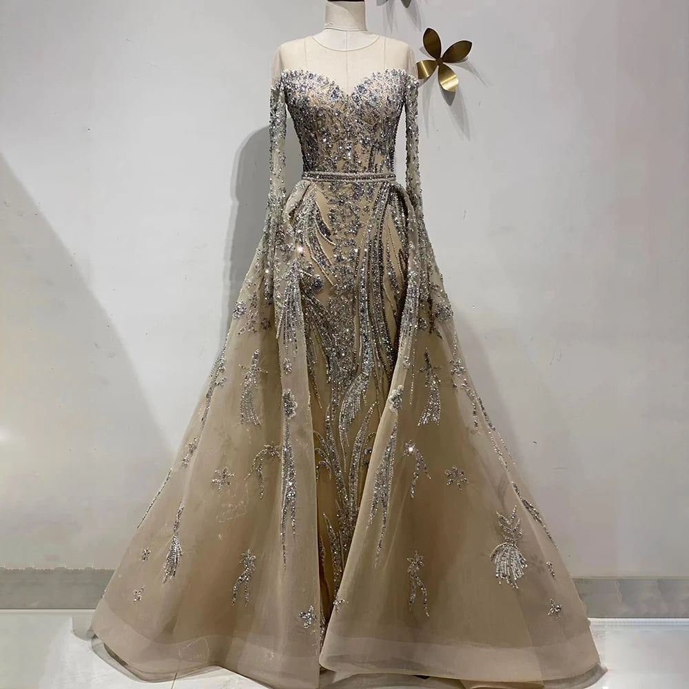 Muslim Mermaid Nude With Overskirt Beaded Dubai Evening Dresses Gowns For Wedding Party LA71943 - SERENE HILL