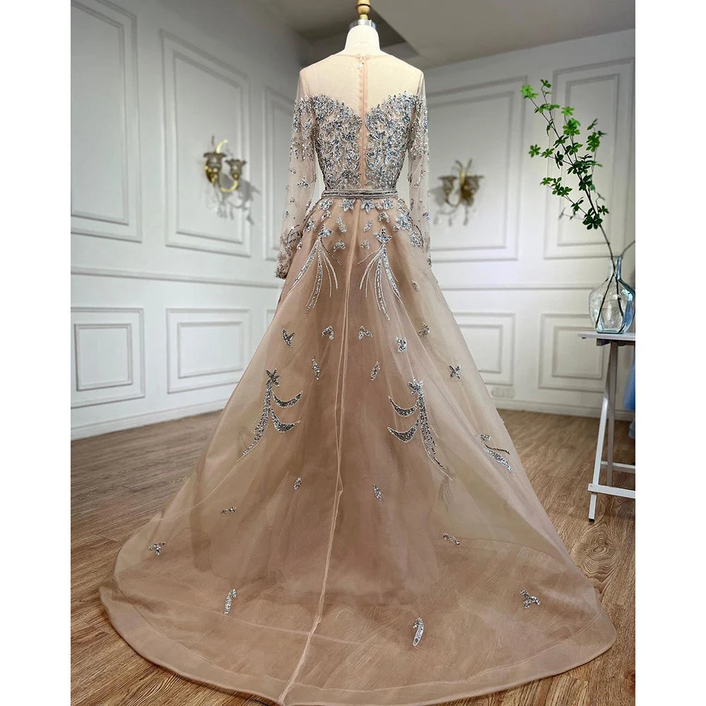 Muslim Mermaid Nude With Overskirt Beaded Dubai Evening Dresses Gowns For Wedding Party LA71943 - SERENE HILL