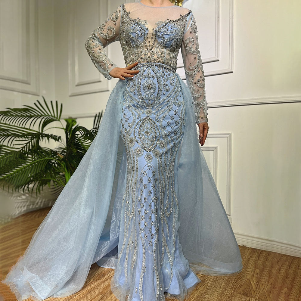 SERENE HILL Luxury Muslim Nude Beaded Mermaid Evening Dress with Overskirt LA71597 - SERENE HILL
