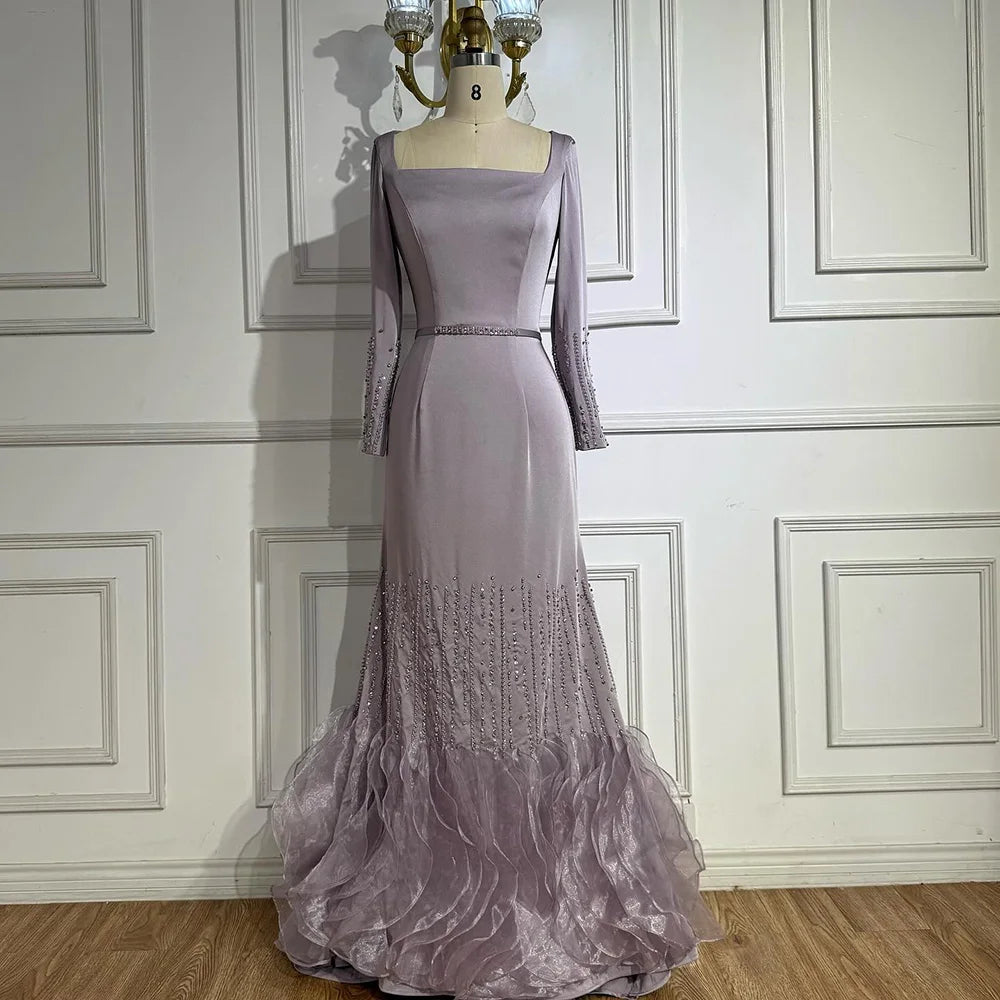 Luxury Lilac Ruffles Dubai Evening Dress Saudi Wedding Party LA72952 - SERENE HILL
