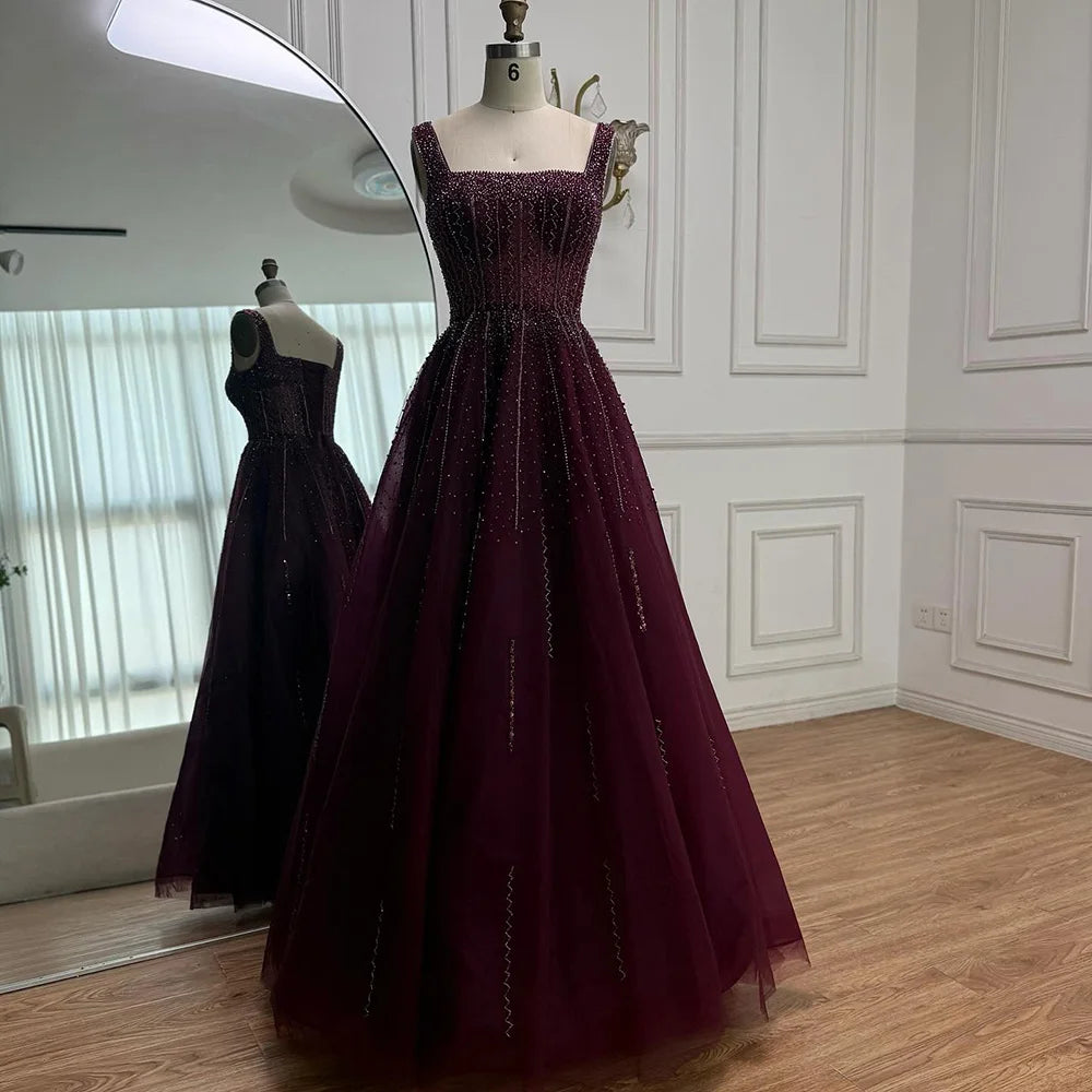 Purple Luxury Square Evening Dresses Arabic Gowns For Party Prom Dress Party LA72857 - SERENE HILL