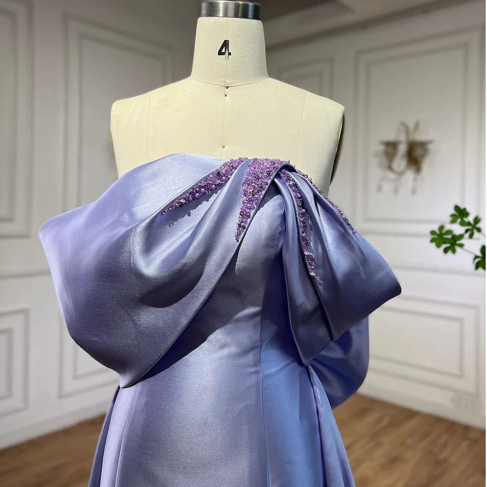 Elegant Off Shoulder Lilac Evening Dress with Overskirt LA72075 - SERENE HILL