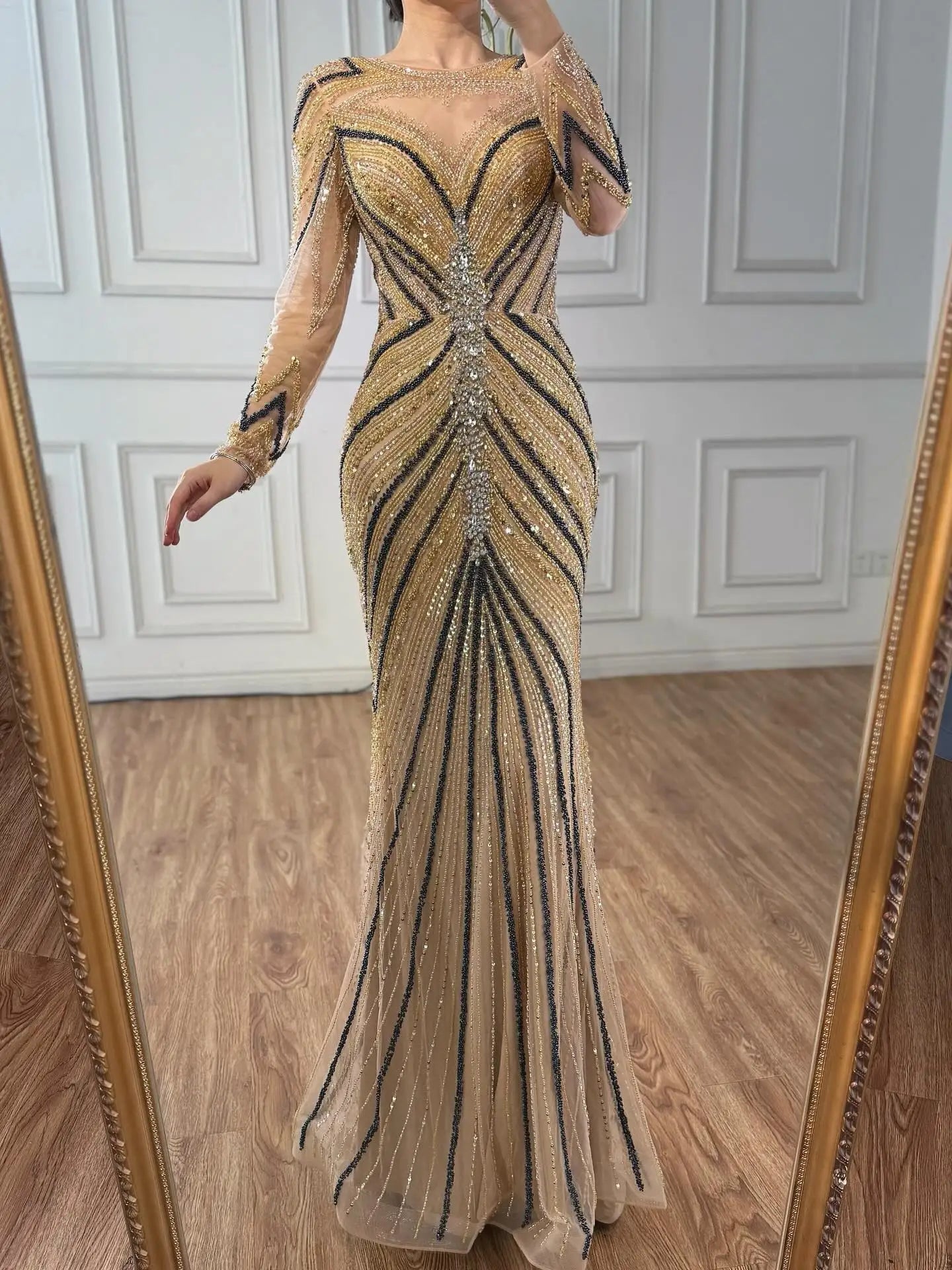 Luxury Pink Modest Dubai Mermaid Evening Dress Long Sleeevs 2026 LA73213 - SERENE HILL