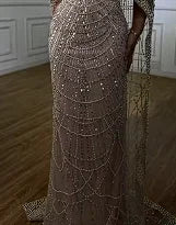 Blue Square Evening Dress With Long Sleeve Plus Size LA72032N - SERENE HILL