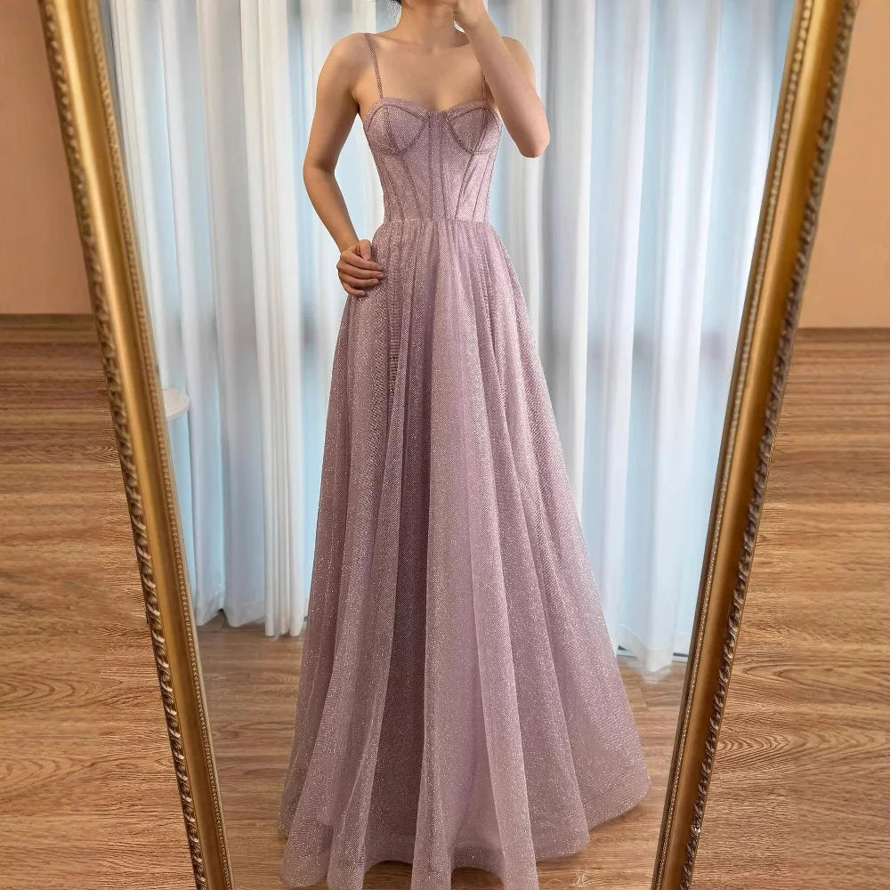 Luxury Pink Glitter A Line Evening Dress with Bodice LA73017 - SERENE HILL