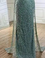 Blue Square Evening Dress With Long Sleeve Plus Size LA72032N - SERENE HILL