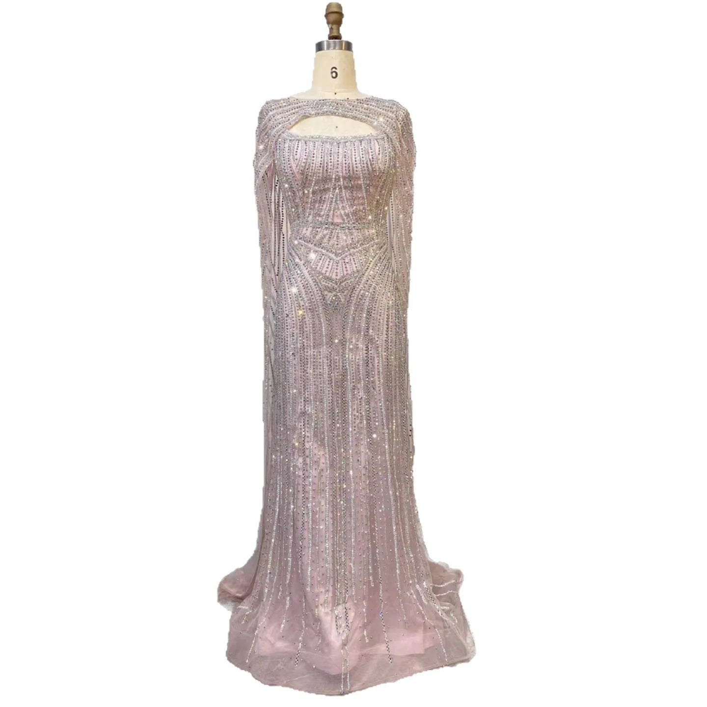 Luxury Blue Diamond Evening Dress With Cape LA73426 - SERENE HILL