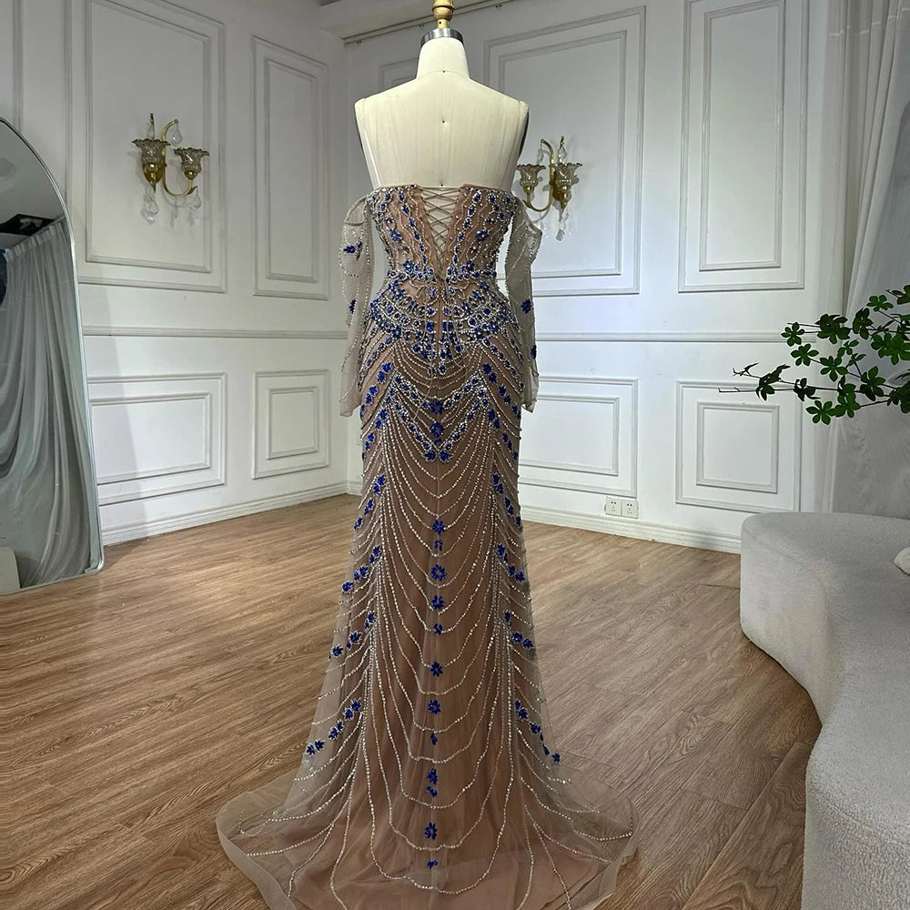 Luxury Blue Beaded Mermaid Evening Dress LA72858 - SERENE HILL