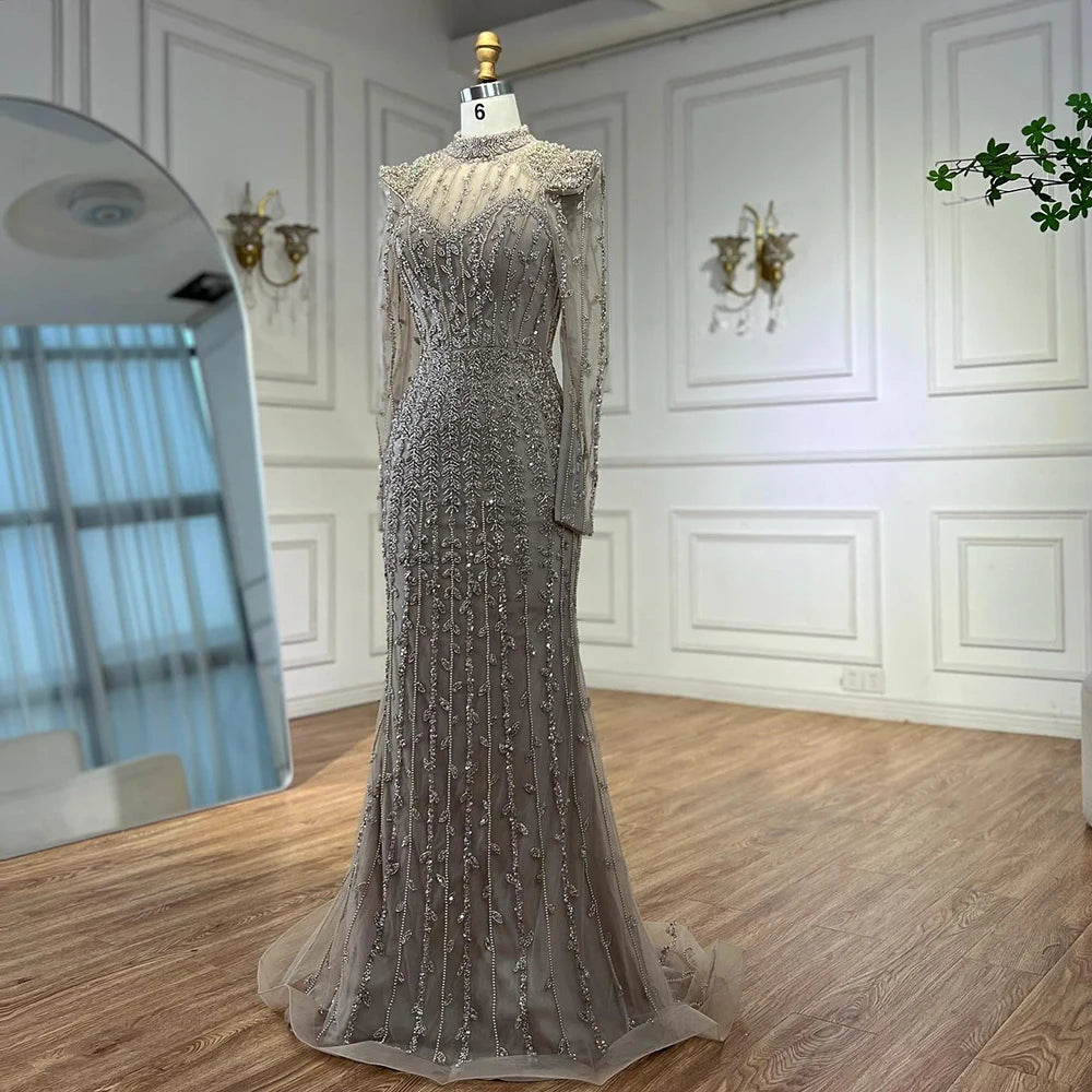 Modest Caramel Mermaid Evening Dress With Long Sleeve LA72826A - SERENE HILL
