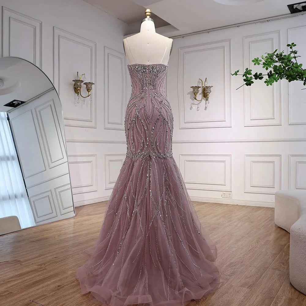 Luxury Pink Beaded Mermaid Evening Dress LA73124 - SERENE HILL