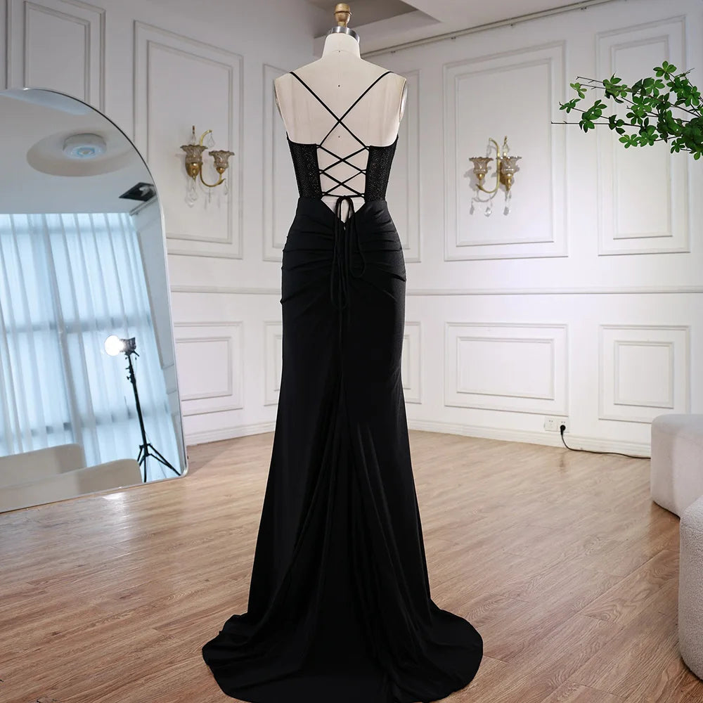 Black Beaded Classy Prom Dress with Spaghetti Straps LA73039 - SERENE HILL