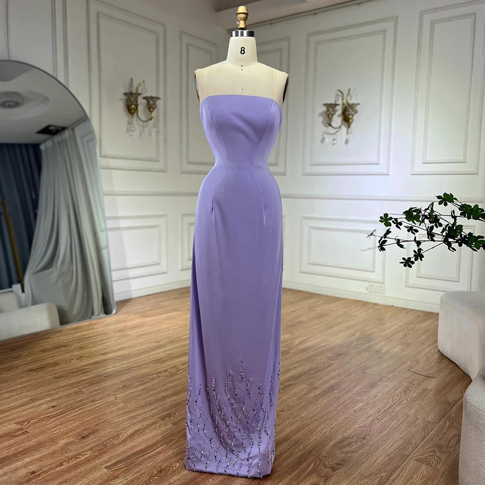 Lilac Elegant Evening Dresses with Luxury Beaded Long Cape Gown for Party LA72828 - SERENE HILL