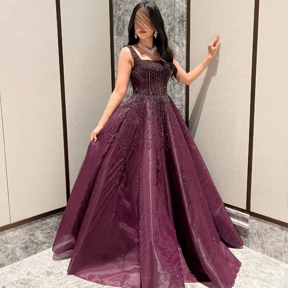 Purple Luxury Square Evening Dresses Arabic Gowns For Party Prom Dress Party LA72857 - SERENE HILL