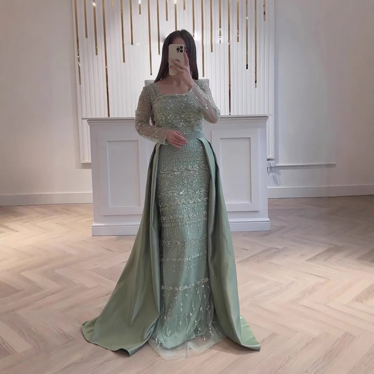 Luxury Sage Green Arabic Mermaid Evening Dress Dubai LA72126A – SERENE HILL