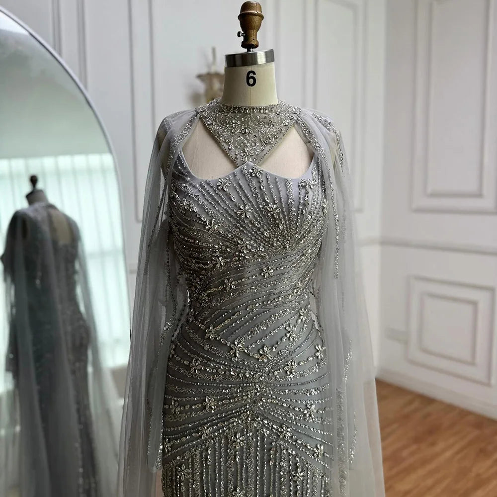Luxury Caramel Mermaid Evening Dress with Cape Sleeves LA73052 - SERENE HILL