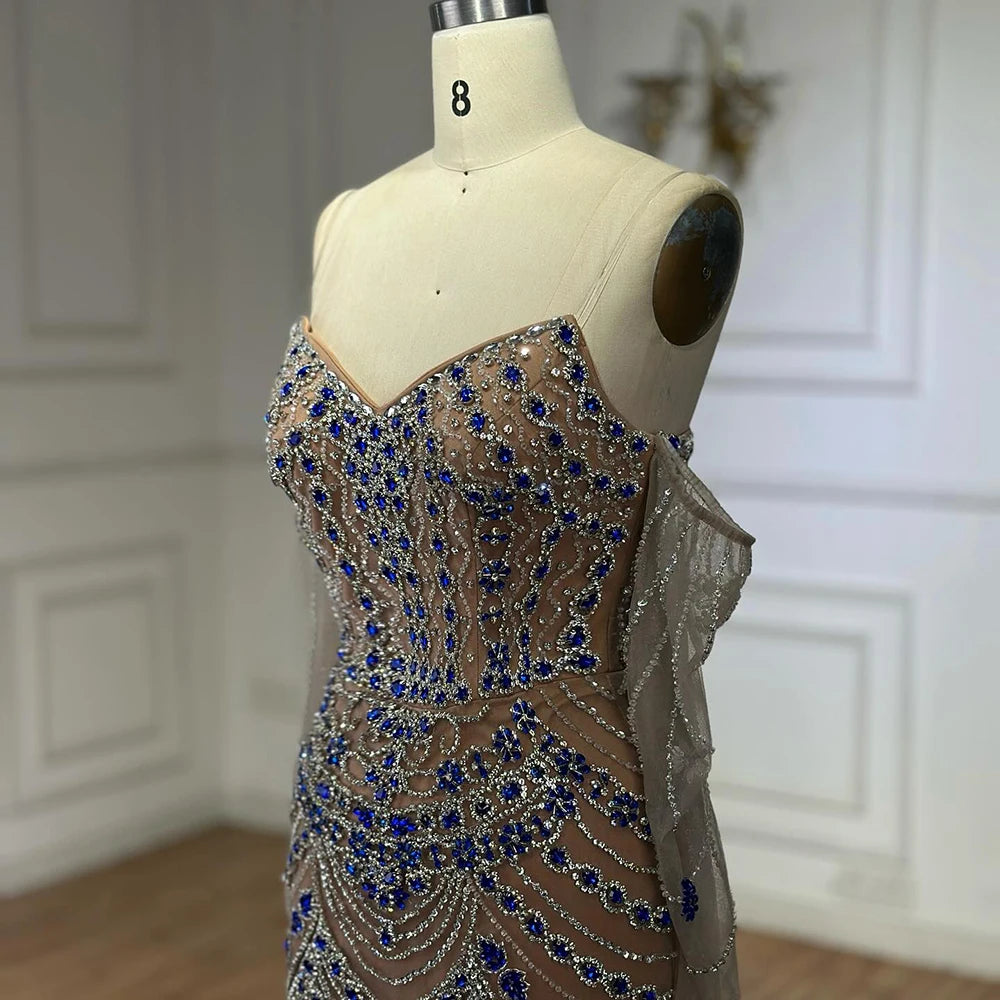 Luxury Blue Beaded Mermaid Evening Dress LA72858 - SERENE HILL