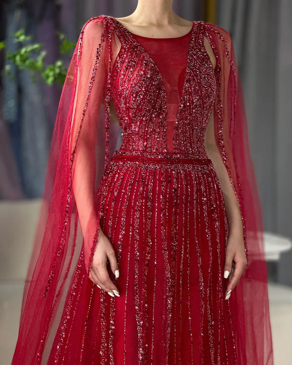 Serene Hill Arabic Gold A Line Cape Sleeves Beaded Luxury Dubai Long Evening Dresses Gowns 2025 For Women Wedding Party LA71941 - SERENE HILL