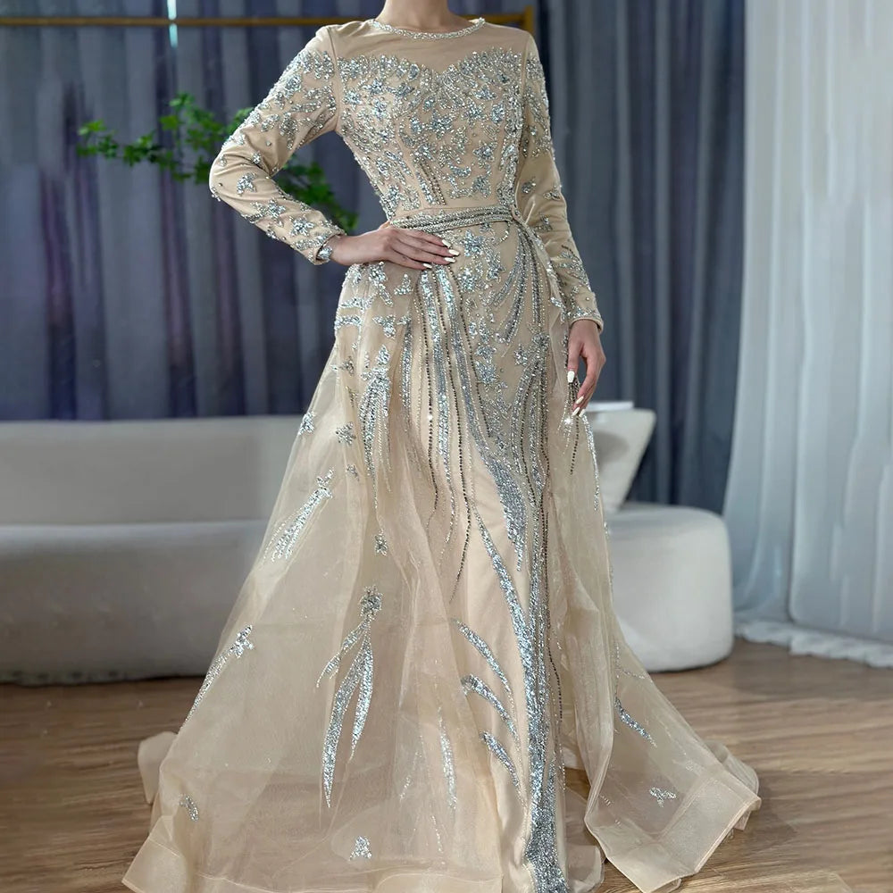 Muslim Mermaid Nude With Overskirt Beaded Dubai Evening Dresses Gowns For Wedding Party LA71943 - SERENE HILL