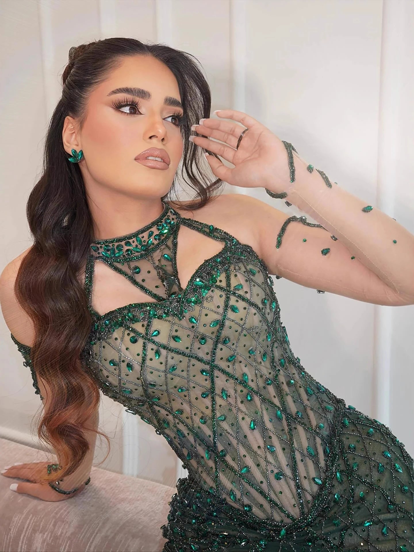 Luxury Green Halter Beaded Dubai Corset Evening Dress LA73322 - SERENE HILL