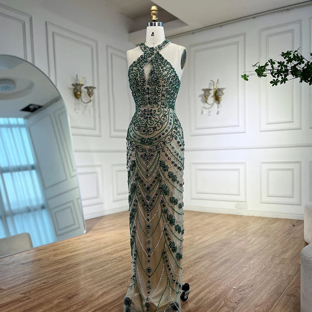 Luxury Blue Halter Crystal Beaded Evening Dress LA72760 - SERENE HILL