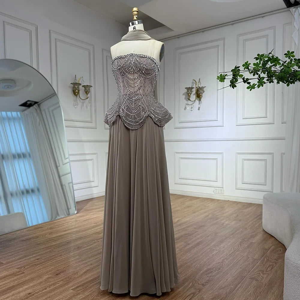 Luxury Designer Nude Beaded Chiffon Evening Dress LA72915 - SERENE HILL