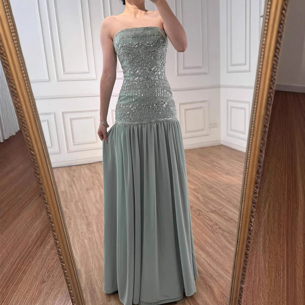 Luxury Sage Green A-Line Evening Dress with Cape LA73044A - SERENE HILL