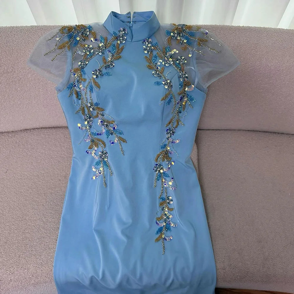 Luxury Mint Beaded Satin Mermaid Evening Dress with LA72797 - SERENE HILL