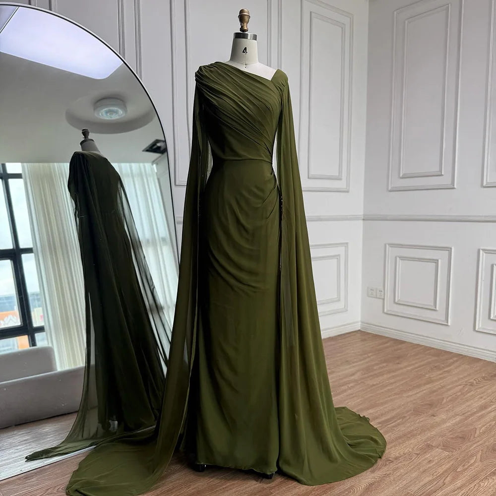 Luxury Olive Green Beaded Stretch Mermaid Evening Dress LA73092 - SERENE HILL