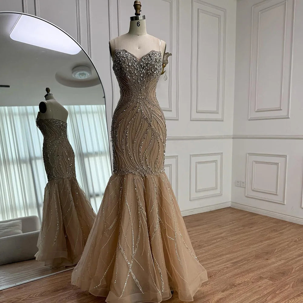 Luxury Pink Beaded Mermaid Evening Dress LA73124 - SERENE HILL