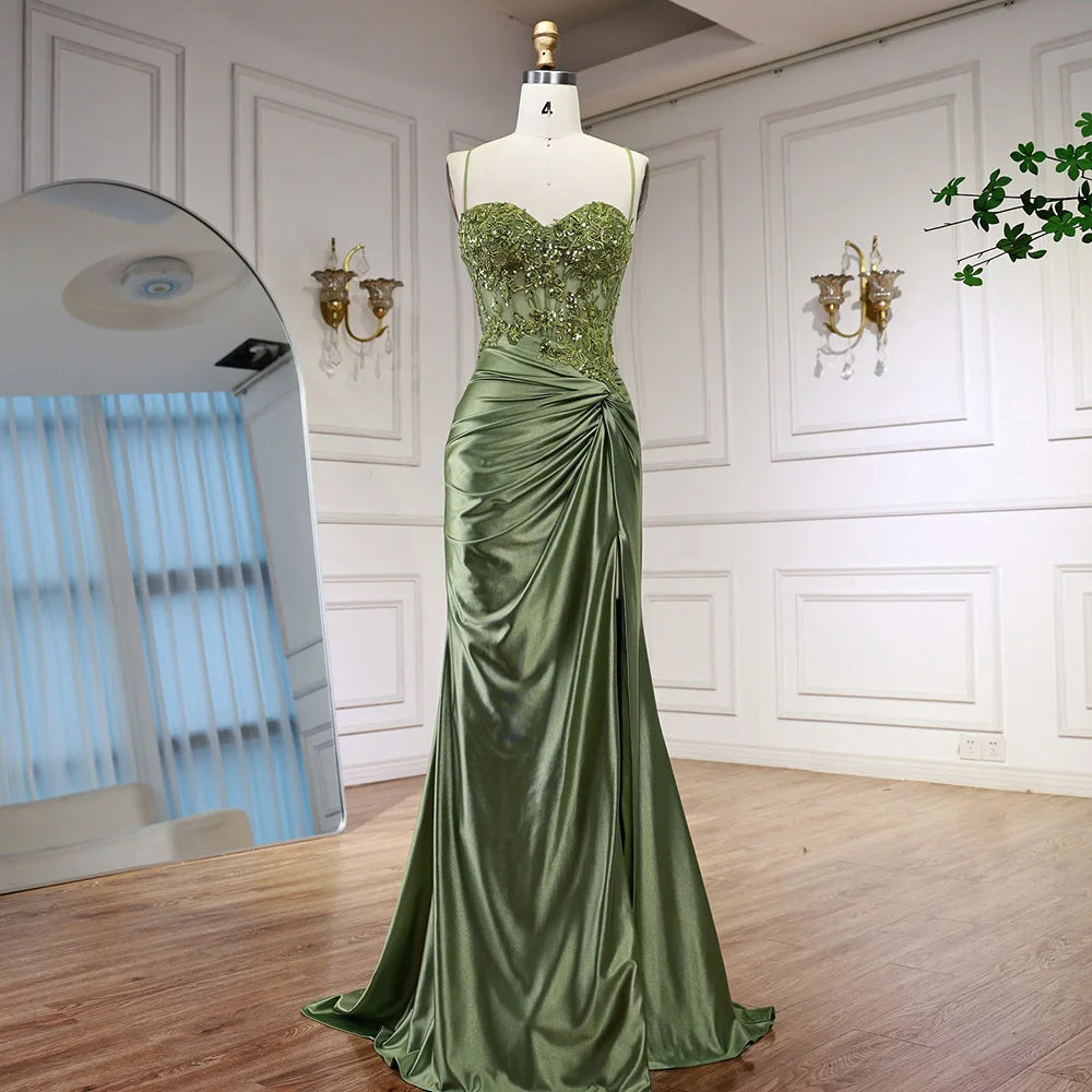 Luxury Sage Green Satin Prom Dress with Slit LA73032 Luxury Sage Green Satin Prom Dress with Slit LA73032