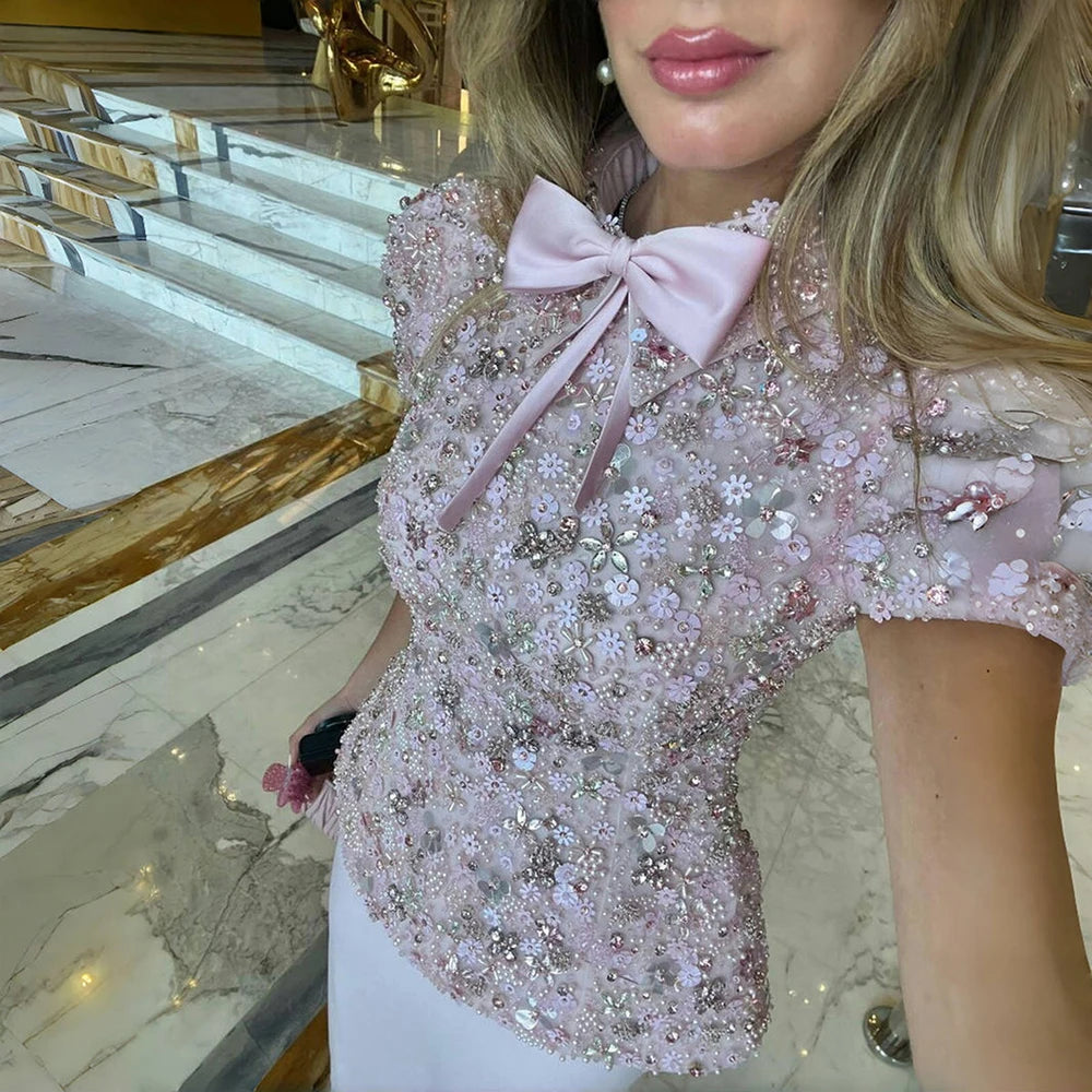 Luxury Pink Sequin Beaded Two-Piece Evening Dress LA73205 - SERENE HILL