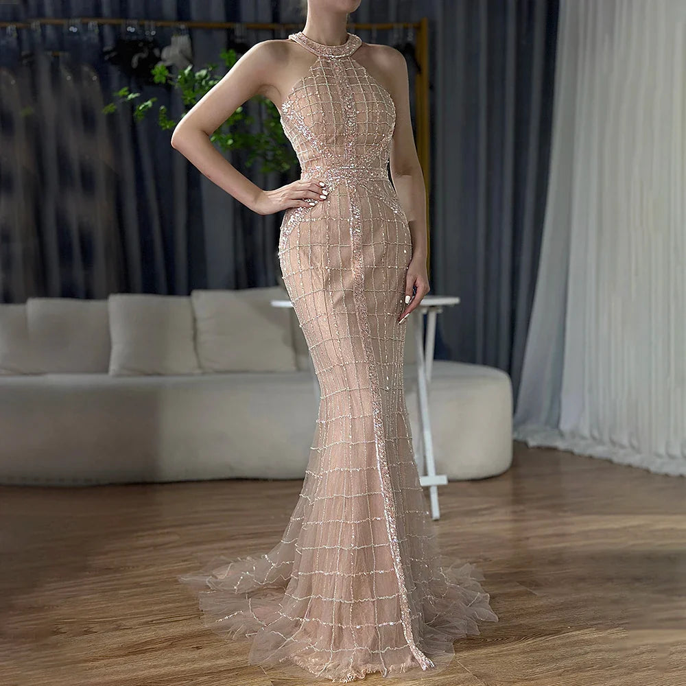 Luxury Pink Mermaid Evening Dresses On Sale No Return No Refund Sale Newest Fashion LA6124 - SERENE HILL