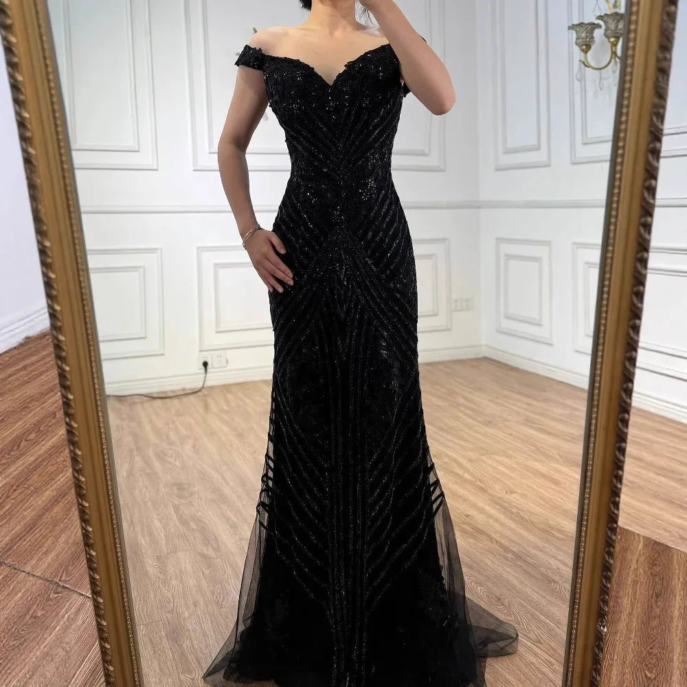 Luxury Silver Gray Off Shoulder Mermaid Evening Dress LA73018 - SERENE HILL