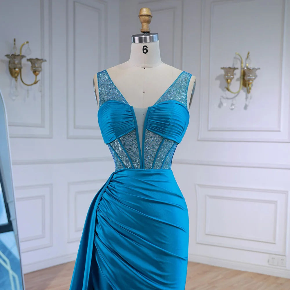 Blue Prom Dress with Side Overskirt Spaghetti Straps LA73011 - SERENE HILL
