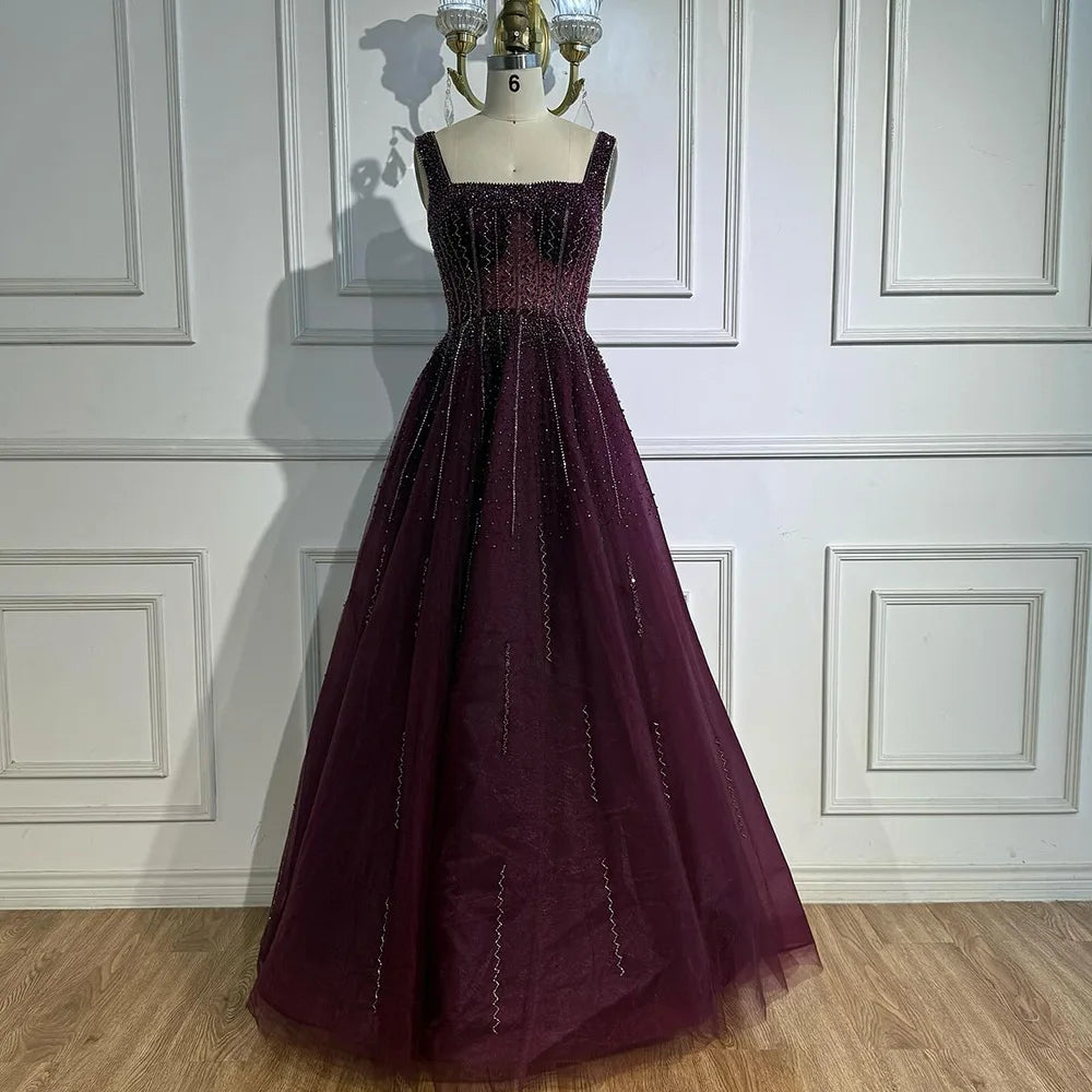 Purple Luxury Square Evening Dresses Arabic Gowns For Party Prom Dress Party LA72857 - SERENE HILL