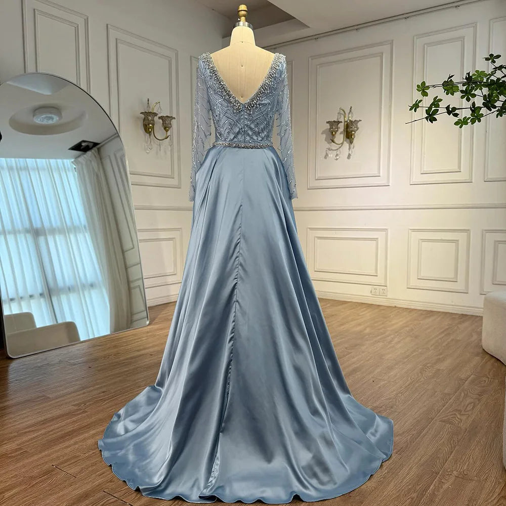 Luxury Muslin Blue hijab Evening Dress With Long Sleeves LA72963 - SERENE HILL