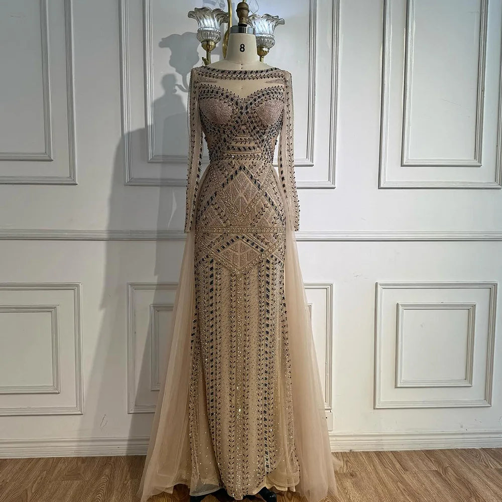 Luxury Dubai Nude Evening Dress With Long Sleeves LA72967 - SERENE HILL