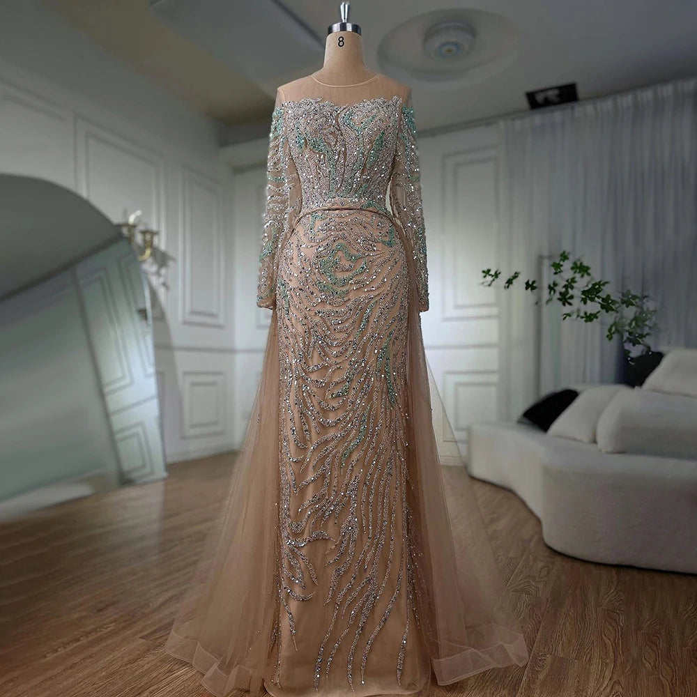 Muslim Nude Mermaid Evening Dress with Overskirt Split Beaded LA71995 - SERENE HILL