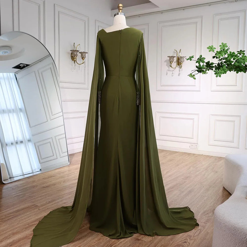 Luxury Olive Green Beaded Stretch Mermaid Evening Dress LA73092 - SERENE HILL