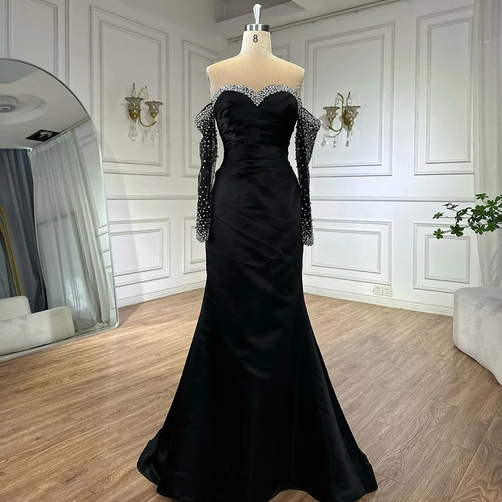Elegant Yellow Mermaid Beaded Evening Gown with Detachable Sleeves LA72777 - SERENE HILL