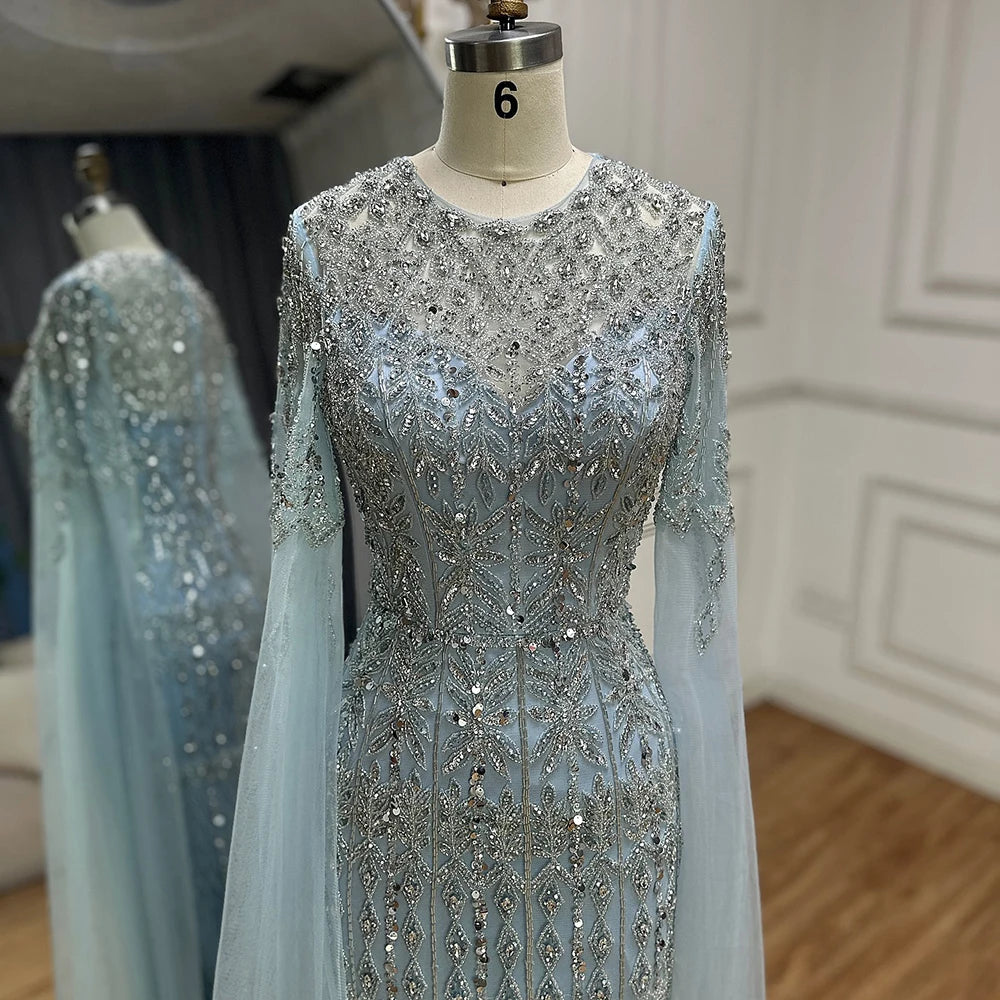 Dubai Caramel Elegant Cape Sleeve Luxury Beaded Evening Gown LA72775 - SERENE HILL