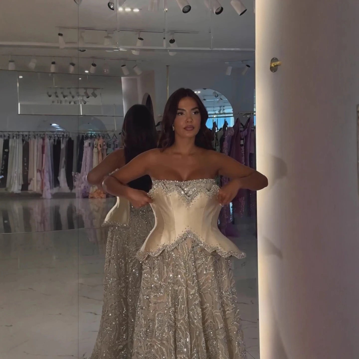 Luxury Champagne Crystal Two Pieces Evening Dress LA73050D - SERENE HILL