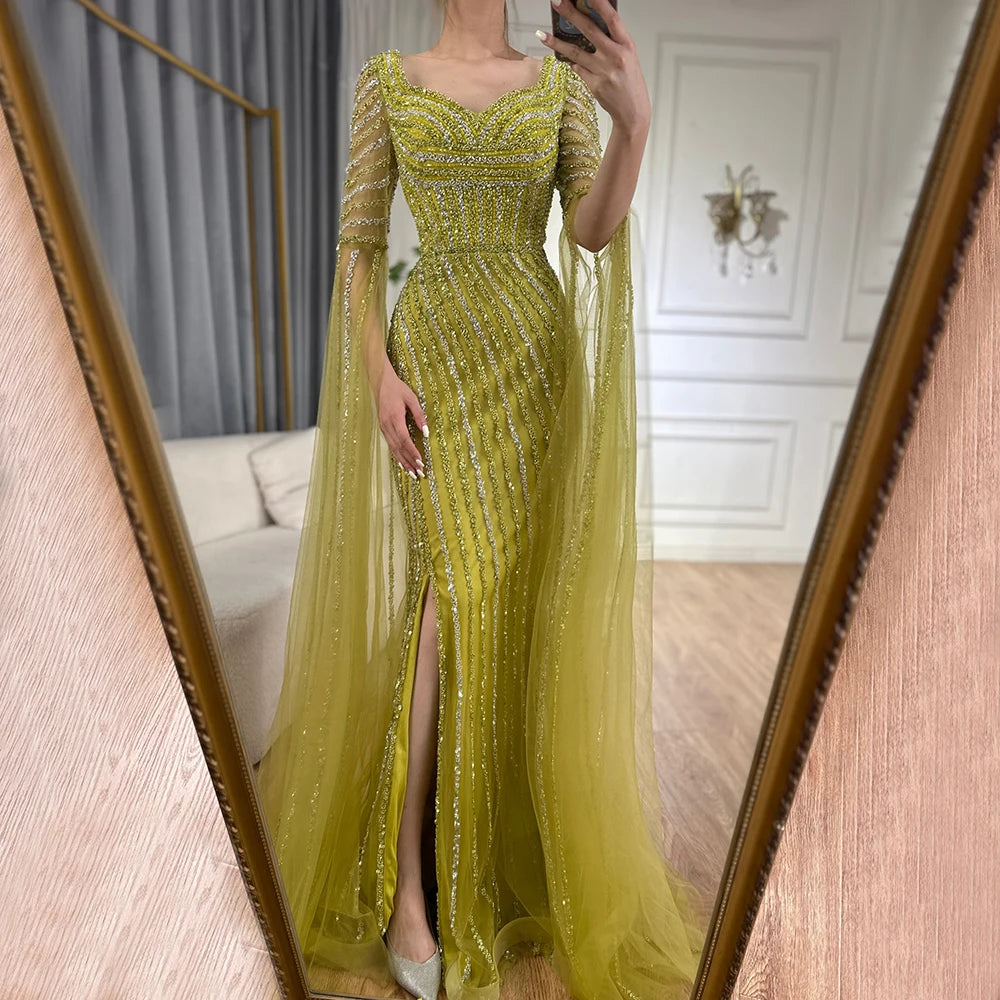 Blue Sweetheart Beaded Long Sleeves Mermaid Evening Gown LA72314 - SERENE HILL