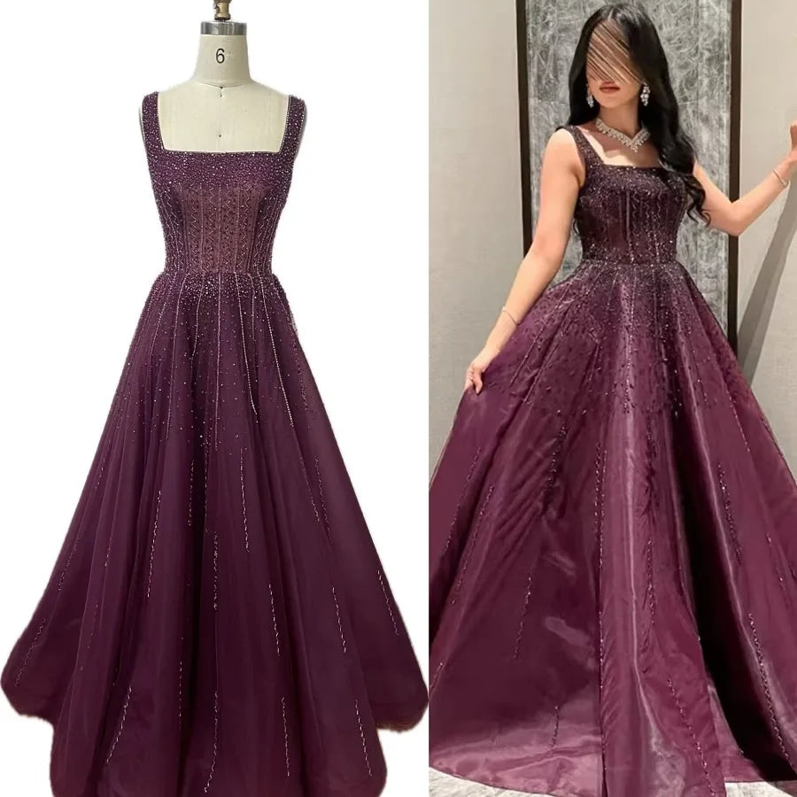 Purple Luxury Square Evening Dresses Arabic Gowns For Party Prom Dress Party LA72857 - SERENE HILL