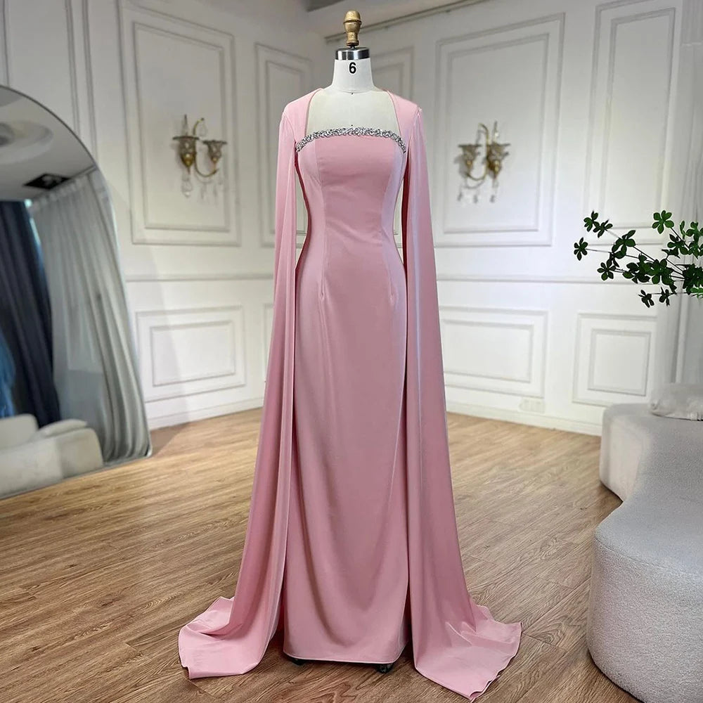 Elegant Blue Mermaid Evening Dress with Cape Sleeves LA72200 - SERENE HILL