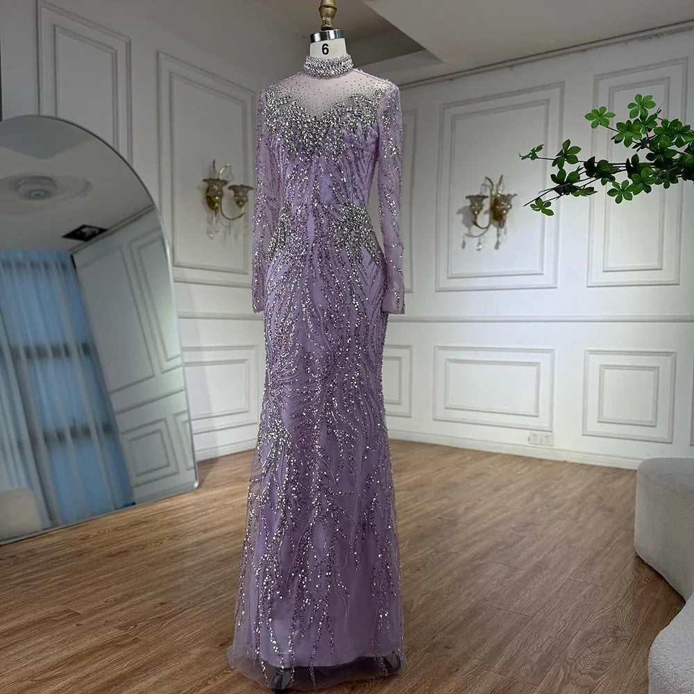 Luxury Silver Nude Beaded Mermaid Evening Dress LA73083 - SERENE HILL