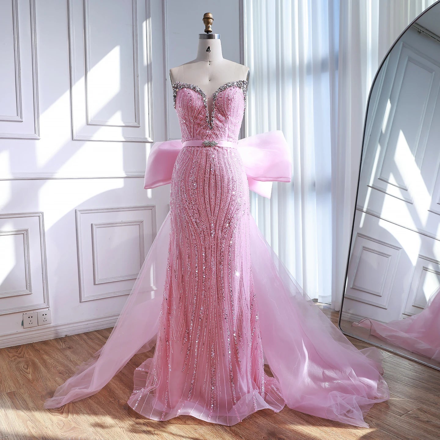 Luxury Dubai Pink Bow Evening Dress LA73061A Pink / 16
